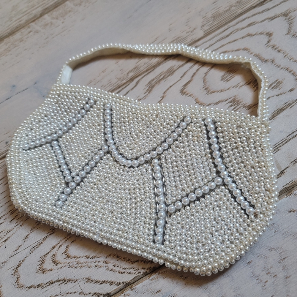 Vintage 50s Pearl Beaded Made In JAPAN Evening Bag Clutch - Picture 4 of 12